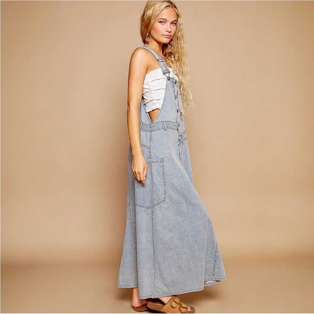 POL Striped Denim Overall Dress NWT - Picture 5 of 8